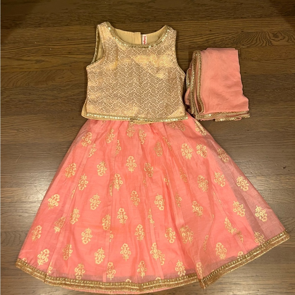 Elegant Pink and Gold Toddler Lengha Dress